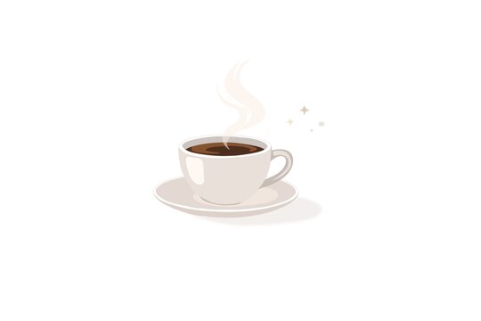 Vector illustration of a steaming coffee cup on white background