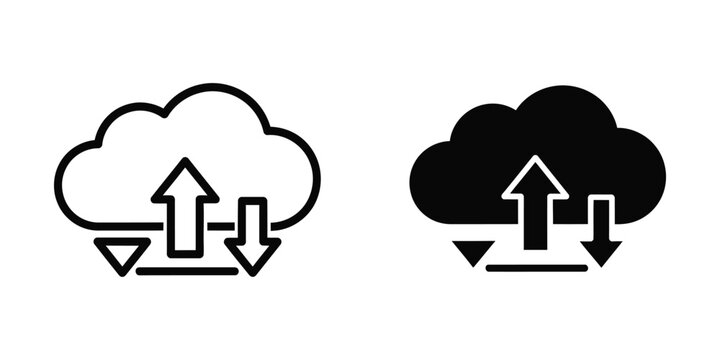 Cloud storage icon with upload and download arrows in flat design for data transfer concept