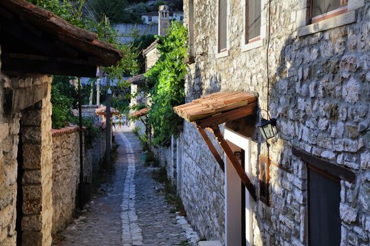 Berat Old Town in Albania. Gorica district alleys. UNESCO World Heritage site.