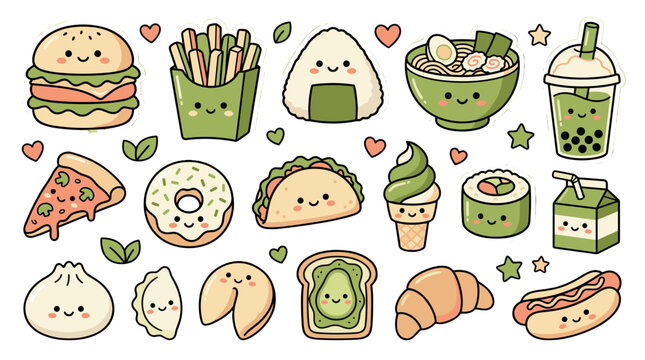 Cute japaneseinspired food characters with expressive faces