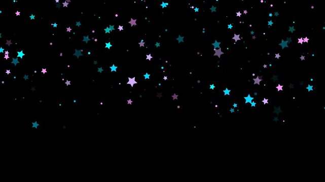 confetti blue pink stars falling isolated alpha channel animation, birthday party celebration social media overlay motion design element