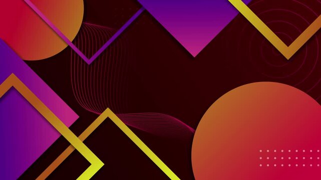Dark abstract geometric background with colorful gradients animation, circles and angular frames modern vibrant composition