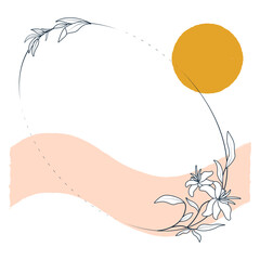 Fototapeta premium Elegant floral design with sun and waves illustration