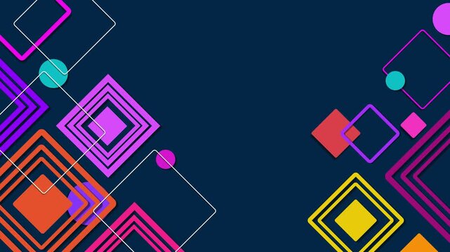 Background with overlapping geometric squares and angled lines animated