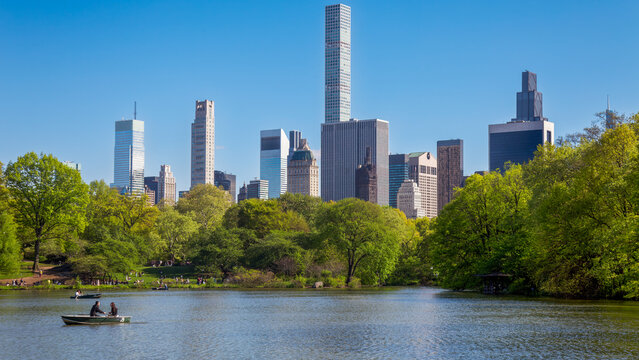 Central park in New York with a view of Manhattan