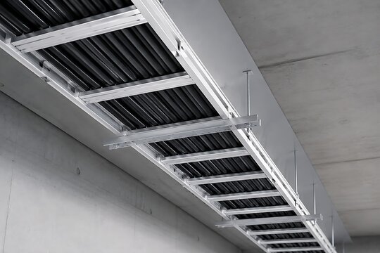 Ceiling Mounted Industrial Cable Tray System with Electrical Cables