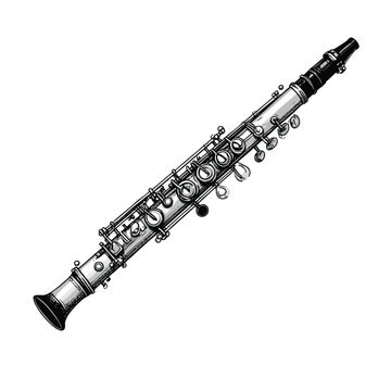 Vintage engraving illustration of an oboe musical instrument.