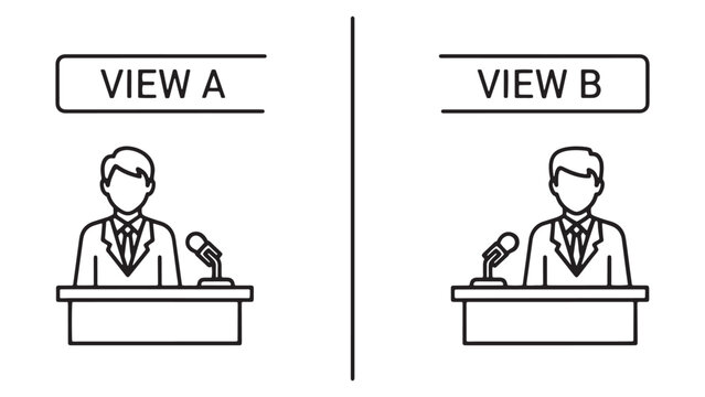 Business presenter at podium comparison layout with two views for presentation and interview concept