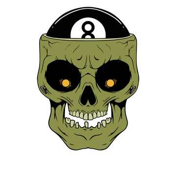 Skeleton with 8-ball graphic design