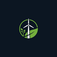 Obraz premium Minimalist Wind Turbine and Green Leaf Logo Design for Renewable Energy and Sustainability Concept