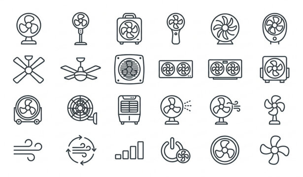 Modern Fan Outline Icons Collection for Web and Mobile Applications