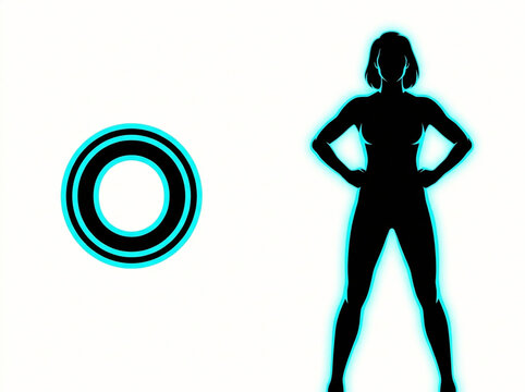 A black silhouette of a woman standing confidently with a discus