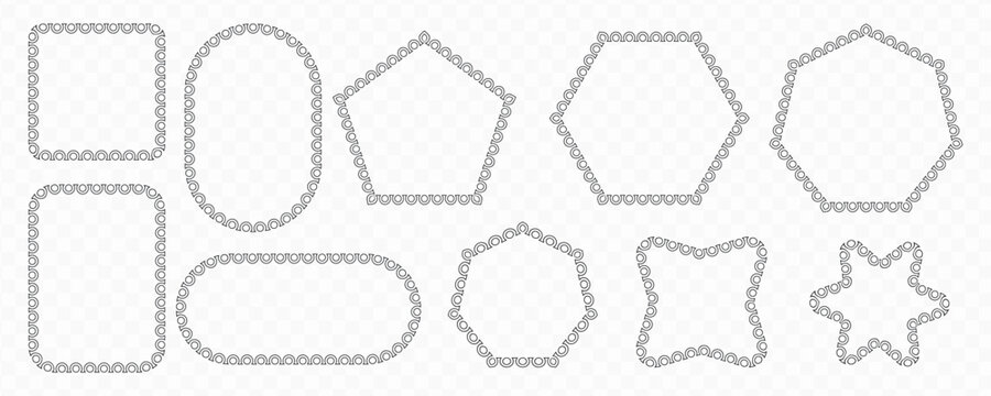 Dotted doodle outline frame collection with geometric border shapes for labels stickers planners printable crafts clipart and design templates