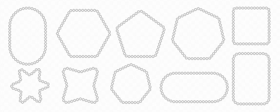 Minimal dotted border frame set with geometric oval polygon, square star and rounded shapes for label sticker planner printable clipart template