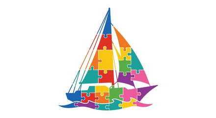 Sailing Boat Constructed From Jigsaw Puzzle Pieces Vector Illustration © TaskinRahman