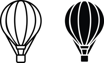 Fototapeta premium Black and white hot air balloon line icons