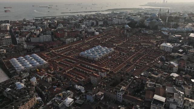 Drone view of the Grand Bazaar in Istanbul, one of the world&rsquo;s oldest and largest covered markets, located in the historic center of the city.