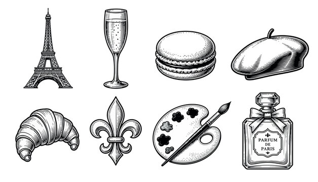 French food and drink icons.