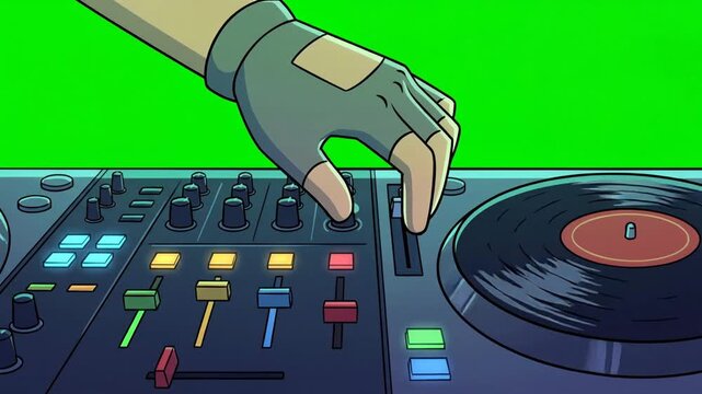 Animation DJ Mixer control turntable record player, 4K video
