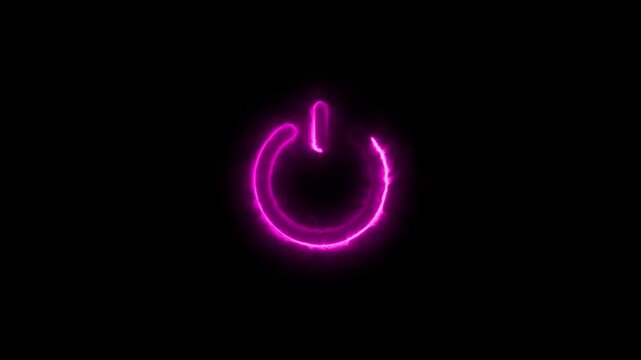 Glowing Neon Pink Power Button Icon on Black Background, Digital Startup Technology Symbol Light