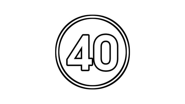 Number 40 animation motion graphics sign symbol in circle on white background video element