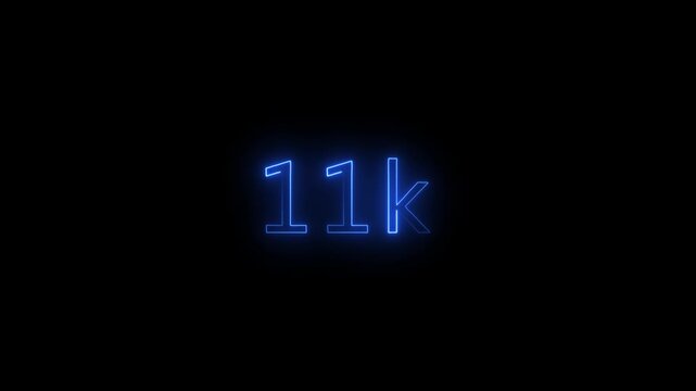 Glowing 11k Neon Number Celebration Milestone Blue Light Achievement Digital Countdown Graphic