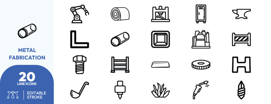 Industrial Metal Fabrication Line Icons Collection.