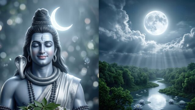 Sawan Moon Shiva Banner &ndash; Monsoon Festival Background