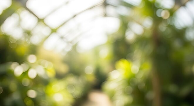 Blurred Green Nature Background with Bright Sunlight and Bokeh Effect.