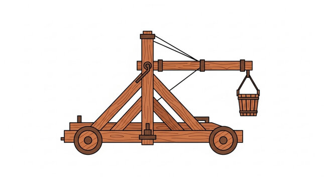 Medieval wooden trebuchet catapult siege engine weapon vector
