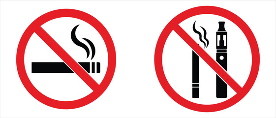 No smoking and no vaping prohibited signs vector illustration with prohibited cigarette electronic prohibition isolated background restriction forbidden pictogram cautionary © Romzain
