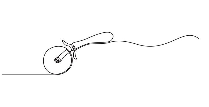 pizza cutter continuous one line drawing animation, continuous line art drawing Pizza Cutter, Pizza Cutter in One Line, Single line art Pizza cutter utensil cooking kitchen tool continuous drawing. HD