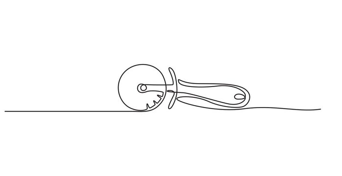 pizza cutter continuous one line drawing animation, continuous line art drawing Pizza Cutter, Pizza Cutter in One Line, Single line art Pizza cutter utensil cooking kitchen tool continuous drawing. HD