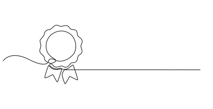 Award badge circle with checkmark continuous line drawing animation. Approval symbol animated video, Award badge with checkmark continuous one line drawing animation. Approval check with wave line.