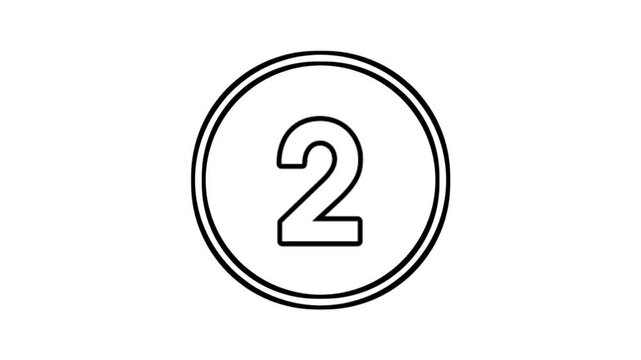 Number 2 animation motion graphics sign symbol in circle on white background video element