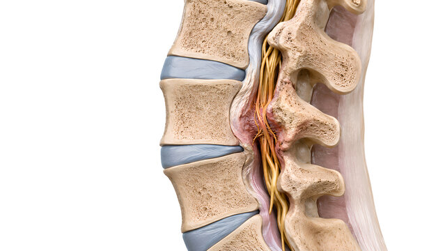 Lumbar Spine Spinal Stenosis With Crowded Nerve Roots Photorealistic Medical Education Image for Patient Communication