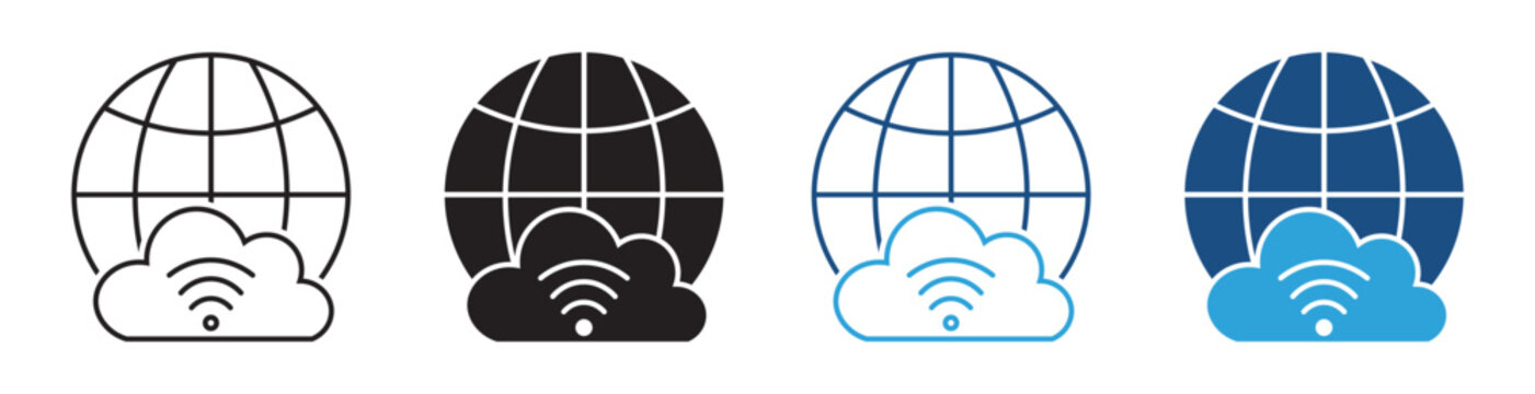 Global Cloud Network Icon Set Vector Collection in Outline and Solid Style for Cloud Computing Design
