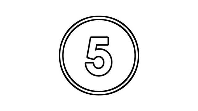 Number 5 animation motion graphics sign symbol in circle on white background video element