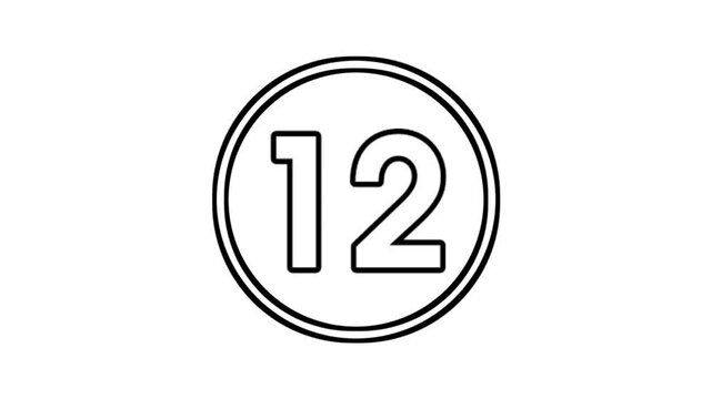 Number 12 animation motion graphics sign symbol in circle on white background video element
