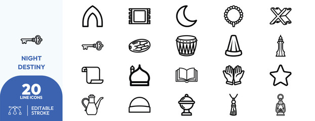 Naklejka premium Collection of premium Islamic Symbols Line Outline Clipart.