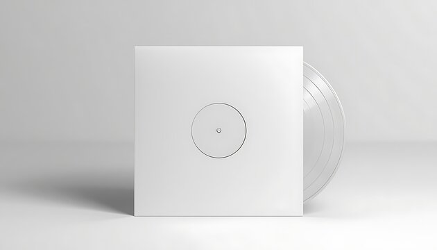White Vinyl Record Mockup, Blank record album with disk 3d rendering isolated on light background