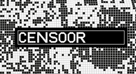 Fototapeta premium Censor stamp on a pixelated surface indicating blocked or restricted content in a digital context marking sensitive information.