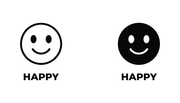 Black and white happy smiley face icons