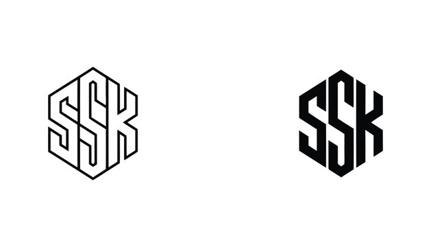 Isometric ssk logo design in hexagon shape