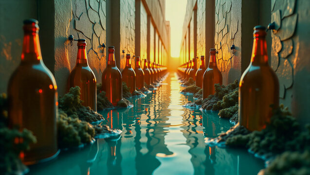AI-generated image of a surreal struggling with alcoholism