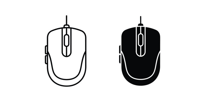 Computer mouse outline and filled icon on white background for digital design