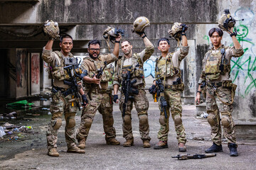 Fototapeta premium Squad Displaying Readiness in Urban AO