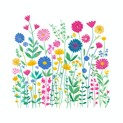 Obraz premium Colorful Garden Illustration with Isolated Blooms