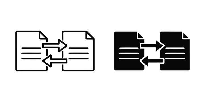 Two document icons with arrows showing data transfer between them during a process
