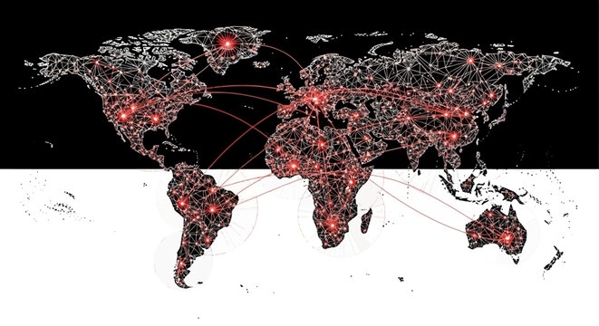 Global connections and world map network.